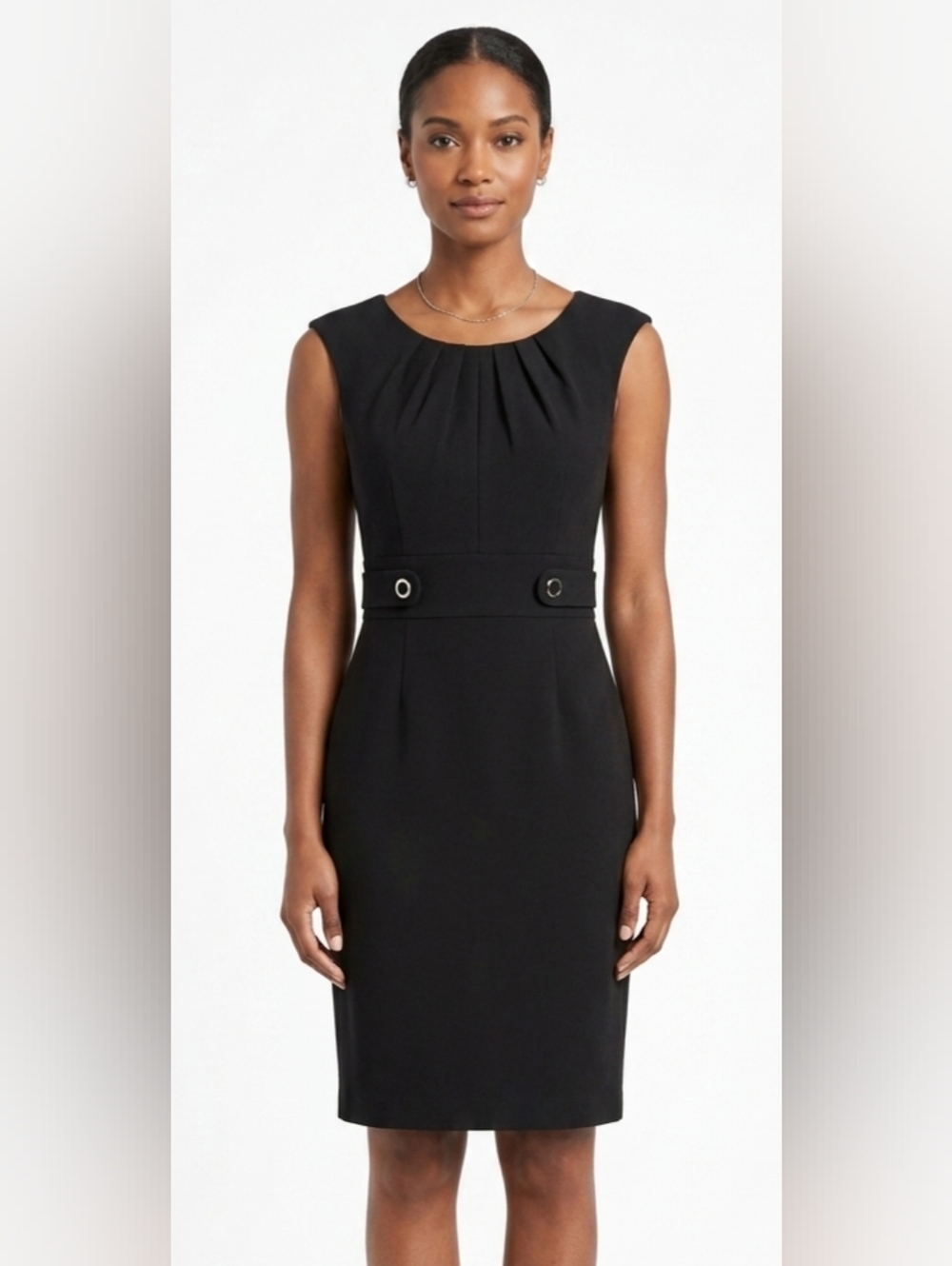 WHBM Black Pleated-Neck Sheath Dress Size 6
